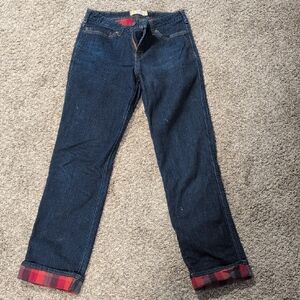 Carhartt Dark Blue Jeans with Red Plaid Cuffs